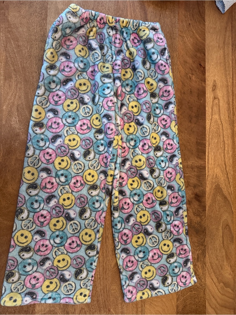 Kids Fleece Pajama Pants with Smiley & Peace Print - Multicolor